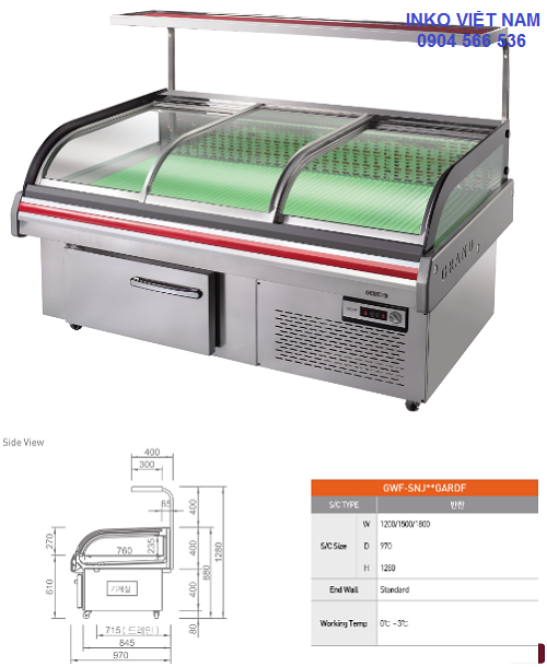 tủ mát dáng nằm cửa kính